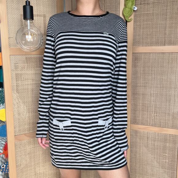 lacoste black and white striped wool sweater dress long sleeve size 42 - Picture 1 of 8